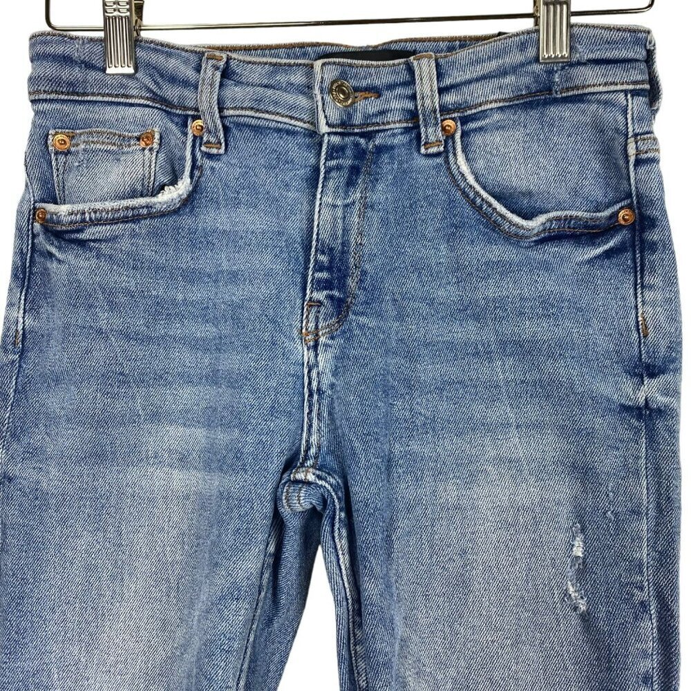 ZARA High Rise Skinny Jeans Light Wash Raw Hem Distressed Stretch Size 6‎ - Picture 3 of 11